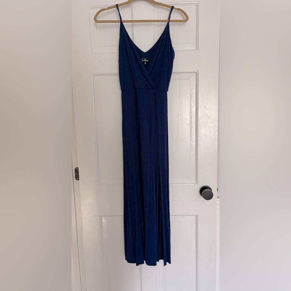 Blue midi summer dress, size medium, two front slits
